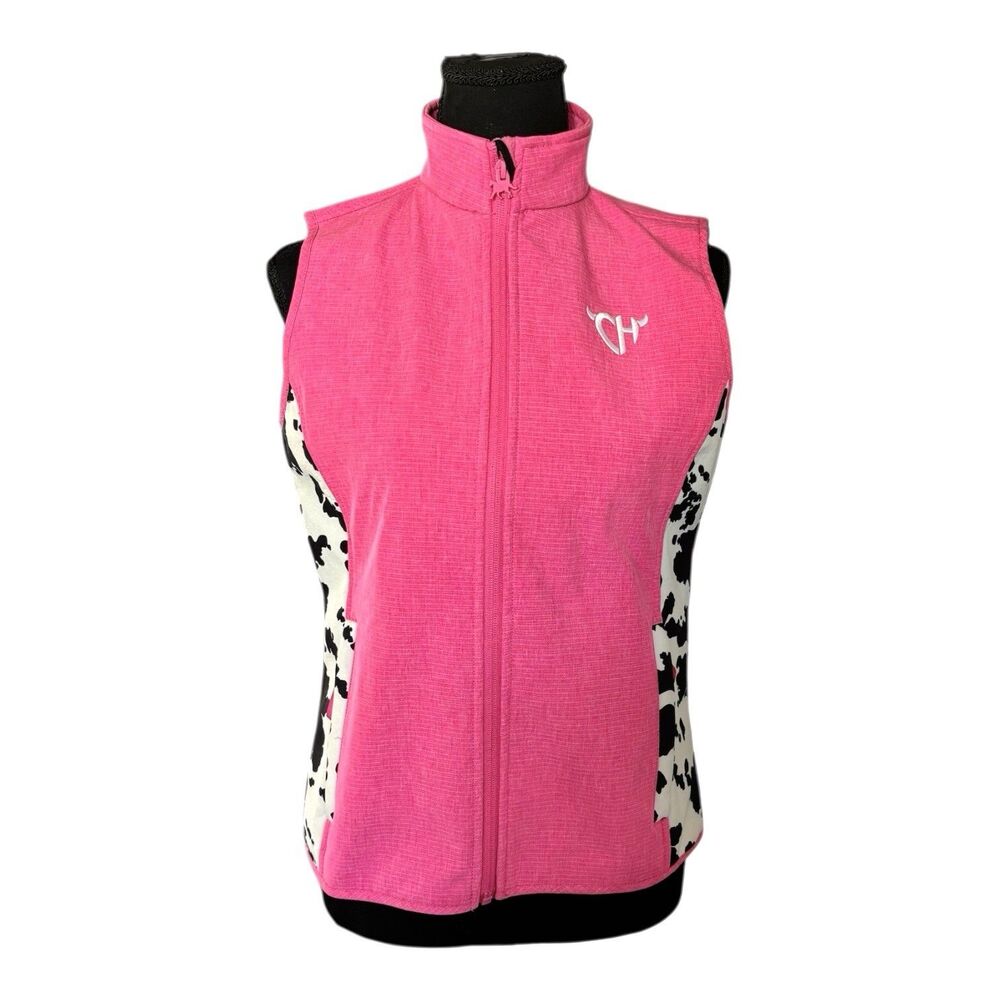 COWGIRL HARDWARE Girls Pink Cow Print Poly Shell Vest Size XL 14-16 Full Zip